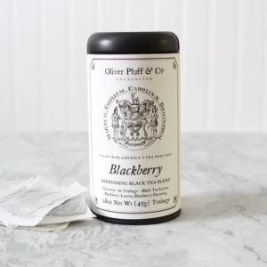 A can of blackberry tea on the counter.