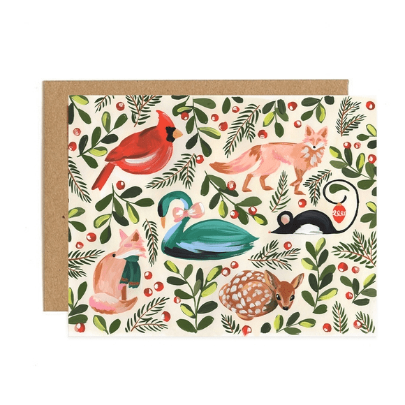 A card with birds and leaves on it