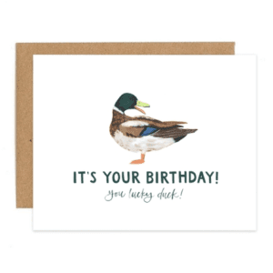 A duck with an open beak and the words " it's your birthday !"