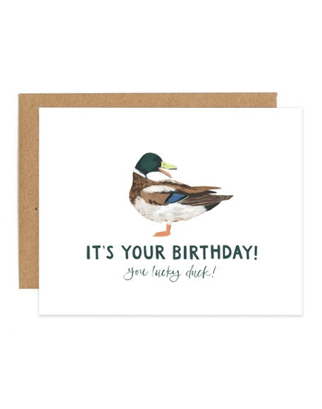 A duck with an open beak and the words " it's your birthday !"