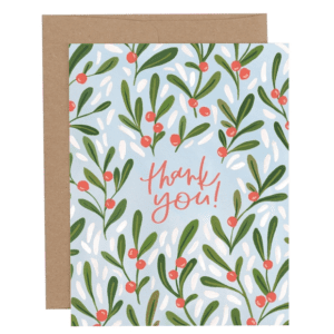 A thank you card with leaves and berries.