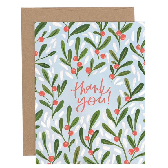 A thank you card with leaves and berries.