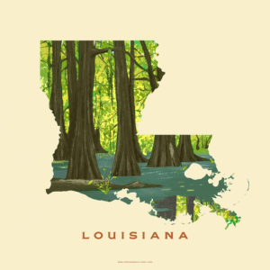 A map of louisiana with trees and water