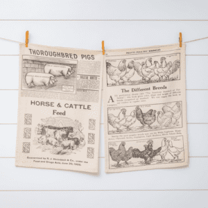 A newspaper hanging on the line with horse and cattle news.