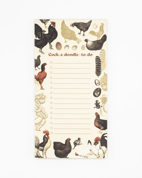 A notepad with chickens and eggs on it.