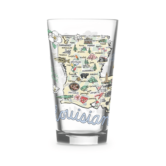 A glass with the map of louisiana on it