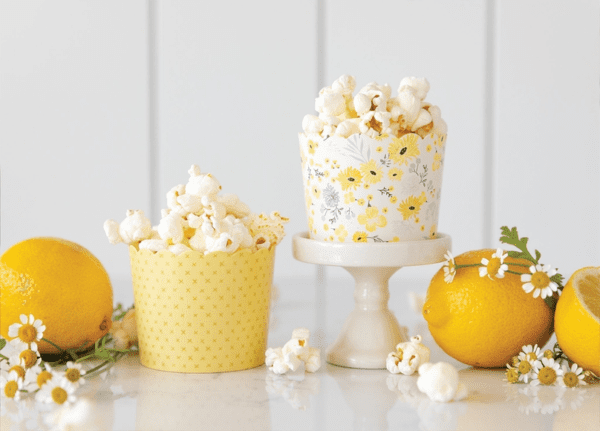 Two different types of popcorn are sitting on a table.