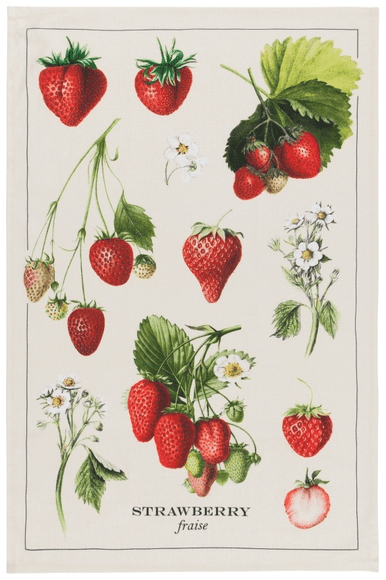 A bunch of strawberries are hanging on the wall