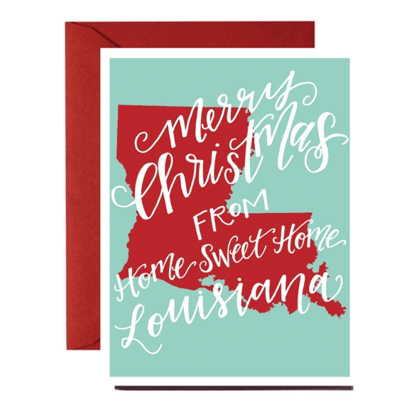 A christmas card with the state of louisiana in red.