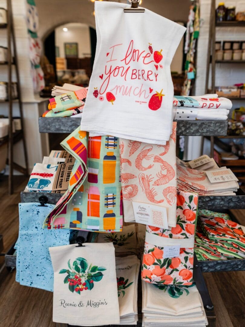 A bunch of different types of fabric on display