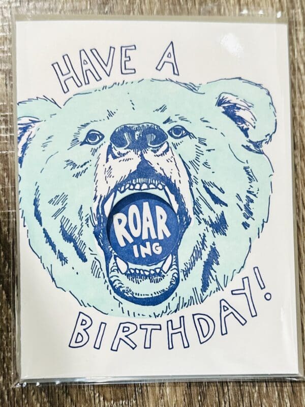 Happy birthday card with roaring bear.