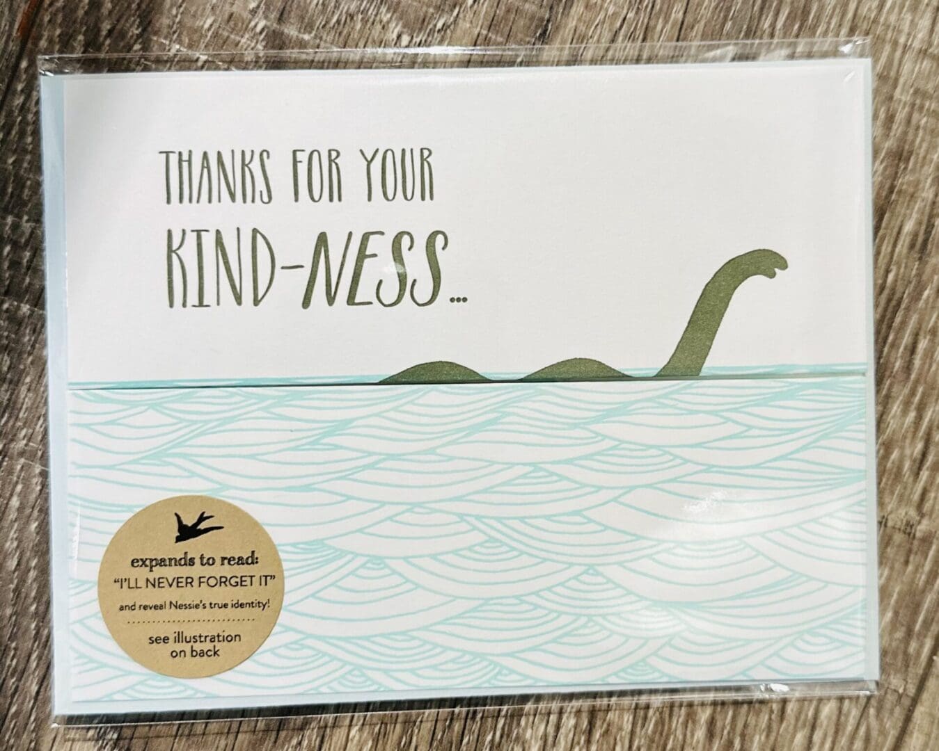 Thank you card with a Nessie illustration.