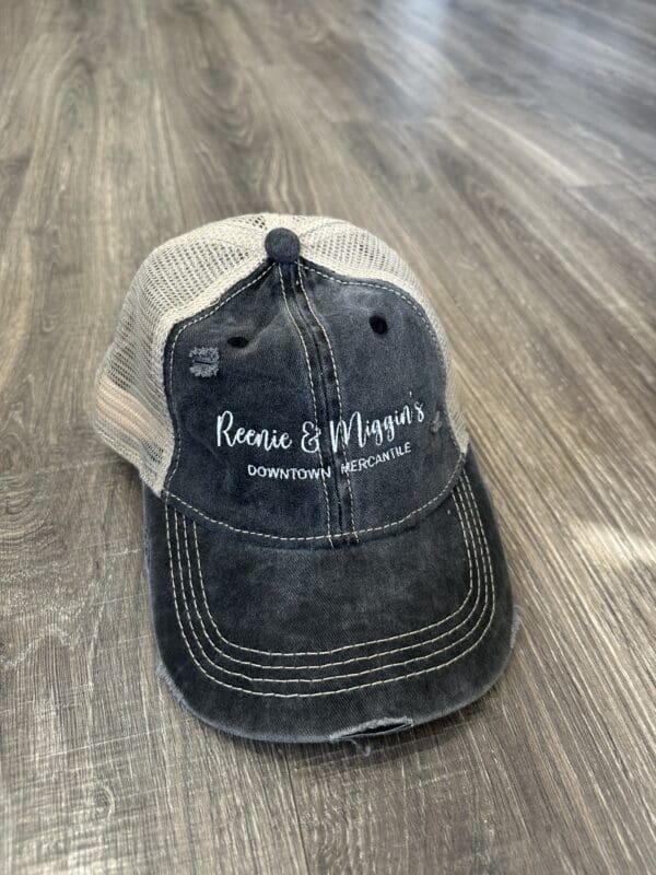 Black and white distressed baseball cap.