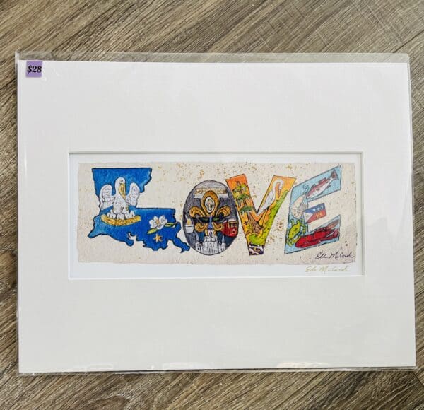 New Orleans themed art print with "LOVE" spelled out.