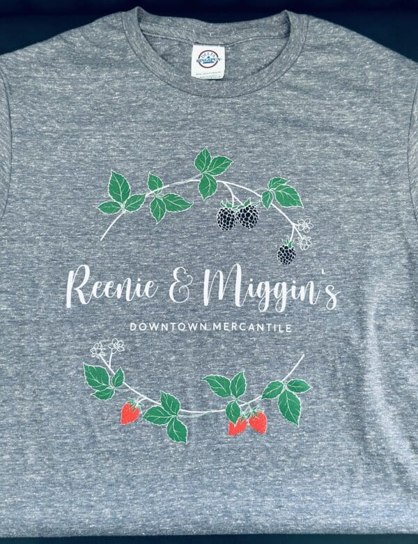 Gray t-shirt with "Reenie & Miggin's" logo.