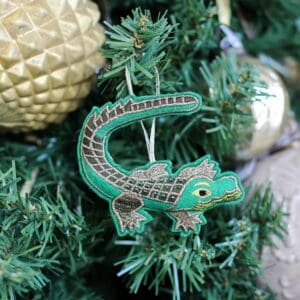 Green alligator Christmas tree ornament.