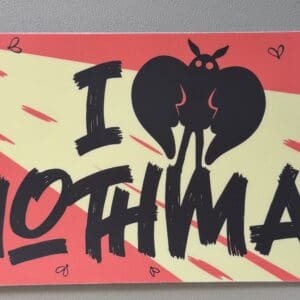 Fox & Bramble's I Love Mothman. Cryptid Bumper Sticker.